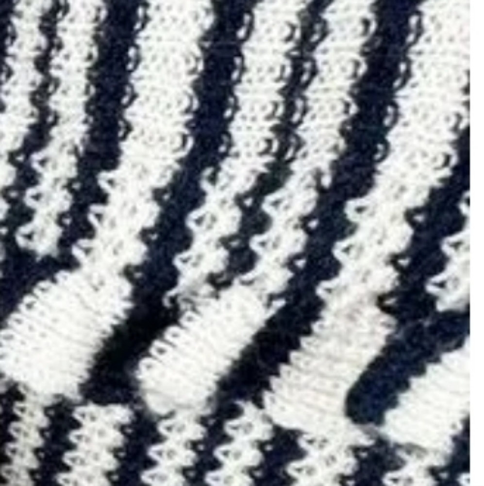 GRACE ELEMENTS Cashmere Blend Double Peplum Navy/Cream Stripe Sweater L